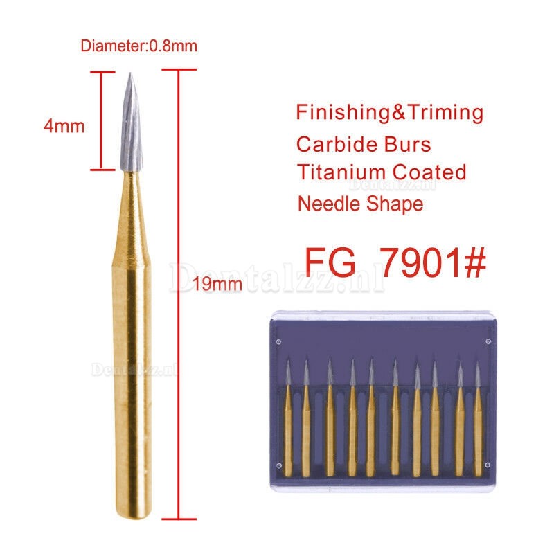 50Pcs/5 Pakketten Tandheelkundige hogesnelheidshandstukboor Wolfraamcarbide titanium gecoat FG 7406 7408 7901 7902